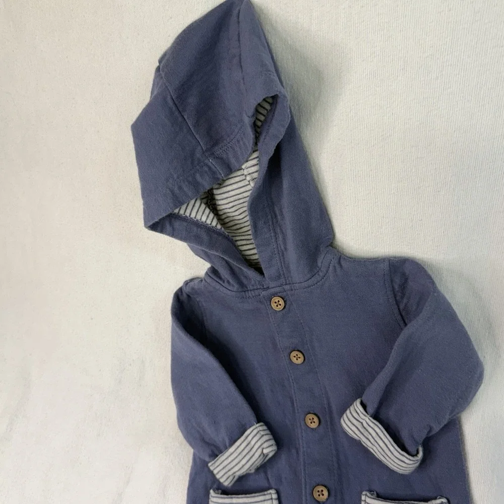Carter's 3M Blue With Striped Accents Hooded Zipper One-Piece Outfit Jumper